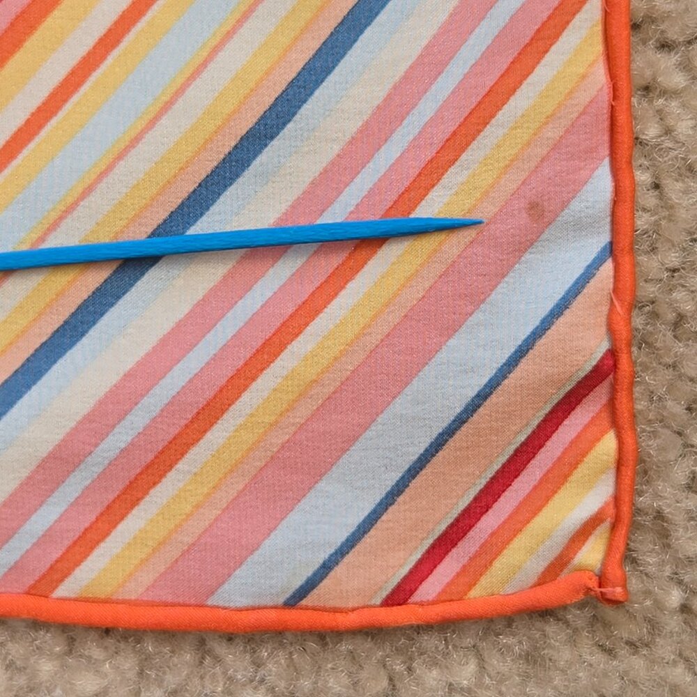Colorful Silk Square Scarf Neckerchief Diamond Stripes Hand Rolled Edges - Picture 6 of 7